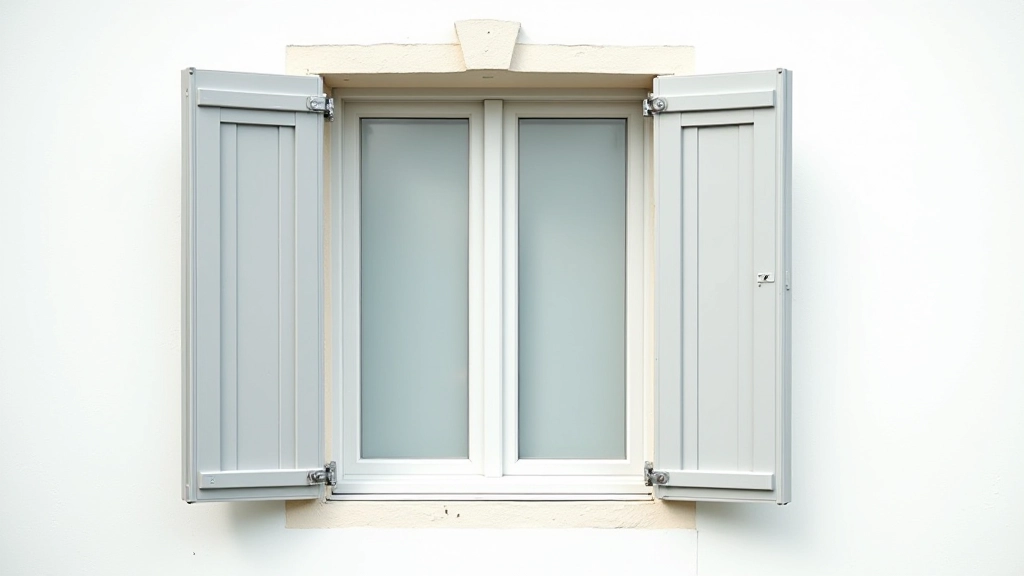 Persianas exteriores fechadas durante o dia, protegendo a janela do sol intenso, fachada branca de casa portuguesa