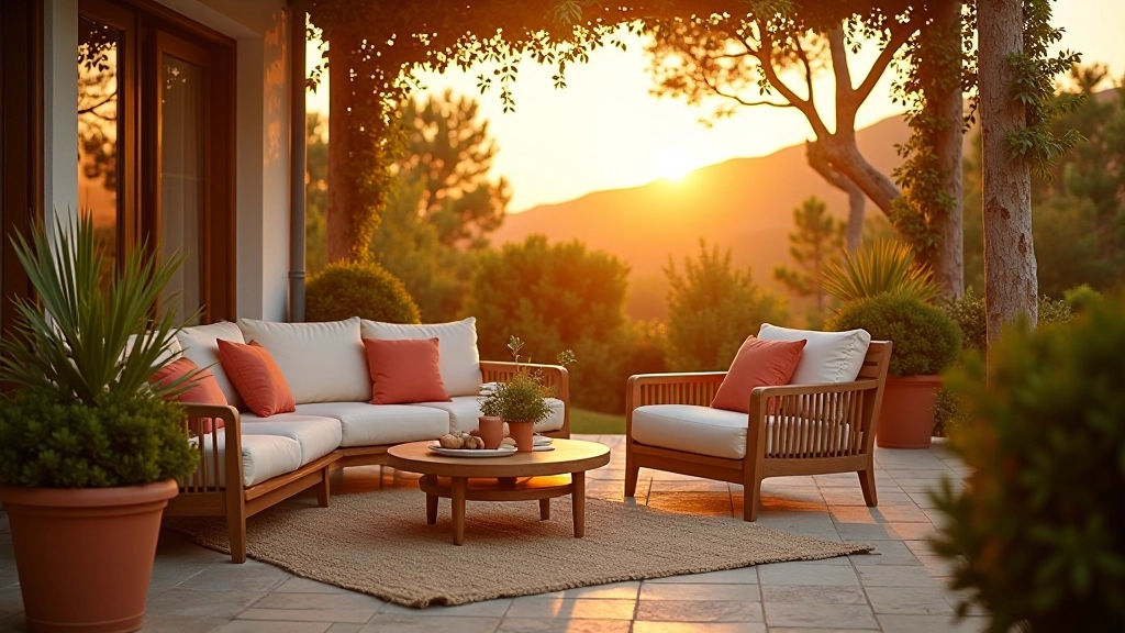 Terraço português decorado para verão com móveis confortáveis
