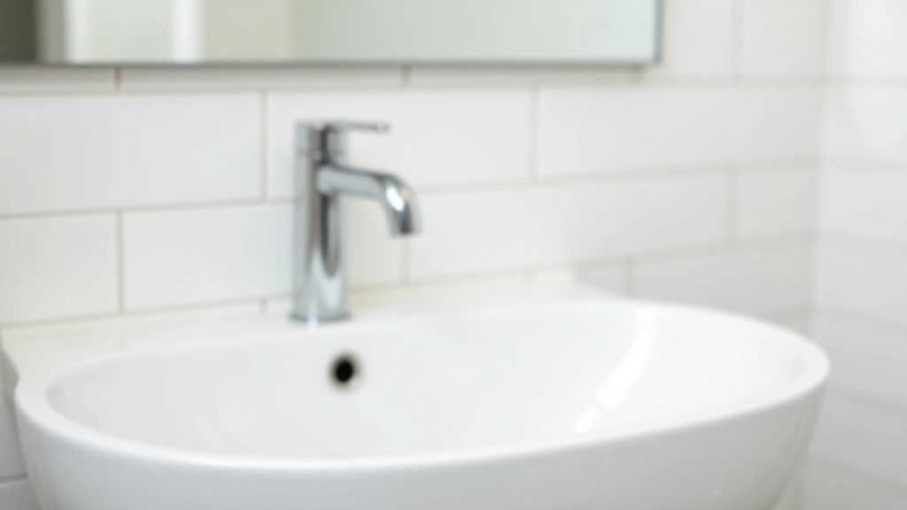 Casa de banho brilhante com azulejos reluzentes, espelho sem manchas e bancada de vidro transparente